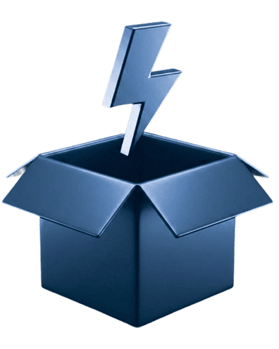 Open box with lightning bolt icon representing autonomous intake capability