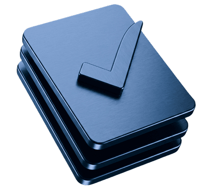 Stacked blue folders with checkmark icon representing automated vendor assessments